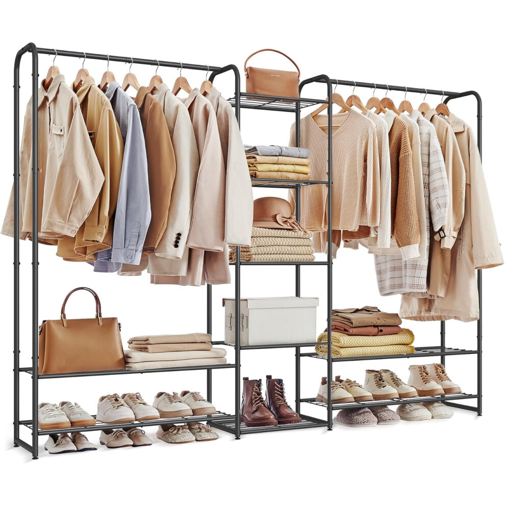 Songmics Clothes Rack, Open Wardrobe, 29 X 183 X 158.4 Cm, Clothes Rail, Coat Rack With Shelves, Metal, Freestanding, Black