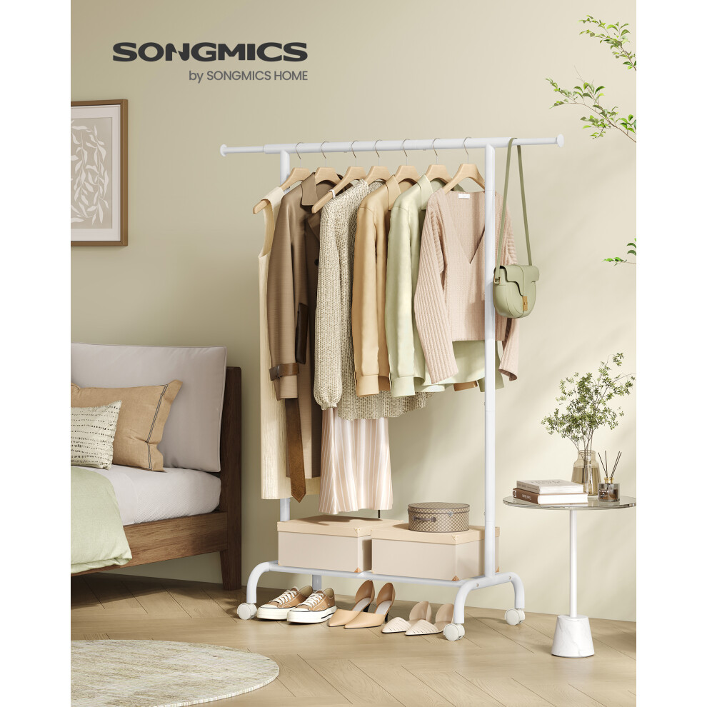 Songmics (Cloud ) Clothes Rail, Clothes Rack, Extendable Hanging Rail, Clothing Storage With Wheels, 45 Kg Total Max. Load, 40 X (83-120) X 156 Cm White