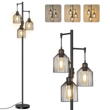 Floor Lamp with 3 Bulbs, Standing Lamp with Metal Shades, Adjustable Brightness, 3 E27 Sockets, Ink Black