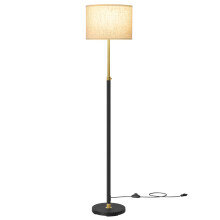 Modern Floor Lamp with Adjustable Height, Remote Control, Fabric Shade, Memory Function, Foot Switch, Gold and Black