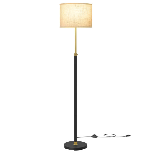 VASAGLE Modern Floor Lamp with Adjustable Height, Remote Control, Fabric Shade, Memory Function, Foot Switch, Gold and Black