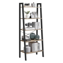 Ladder Shelf, 5-Tier Bookshelf, Bookcase, for Living Room, Bedroom, Kitchen, Home Office, Industrial Style, Steel Frame, Camel Brown and Black