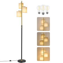 Floor Lamp for Living Room, Modern Standing Lamp with 3 Bulbs, Adjustable Brightness, Fabric Lampshade, 3 E27 Sockets, for Bedroom, Gold and Black