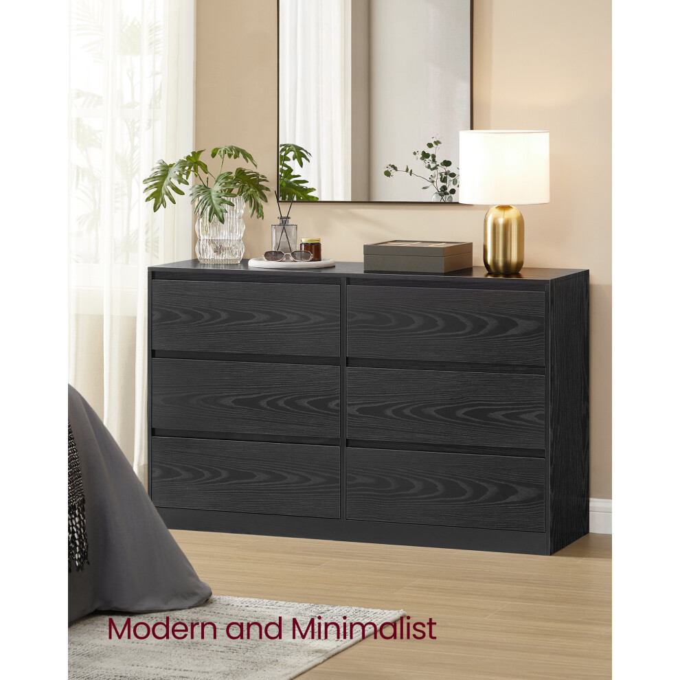 Vasagle (Ebony Black) 6-Drawer Storage Chest For Bedroom, Modern Clothes Organiser Cabinet, 40 X 119.4 X 75 Cm, White