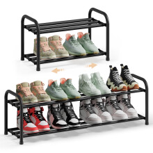 Expandable Shoe Rack, Shoe Storage Organiser, Adjustable Shelves, Sturdy and Heavy-Duty, for Hallway, Closet, Living Room, 2-Tier, Ink Black
