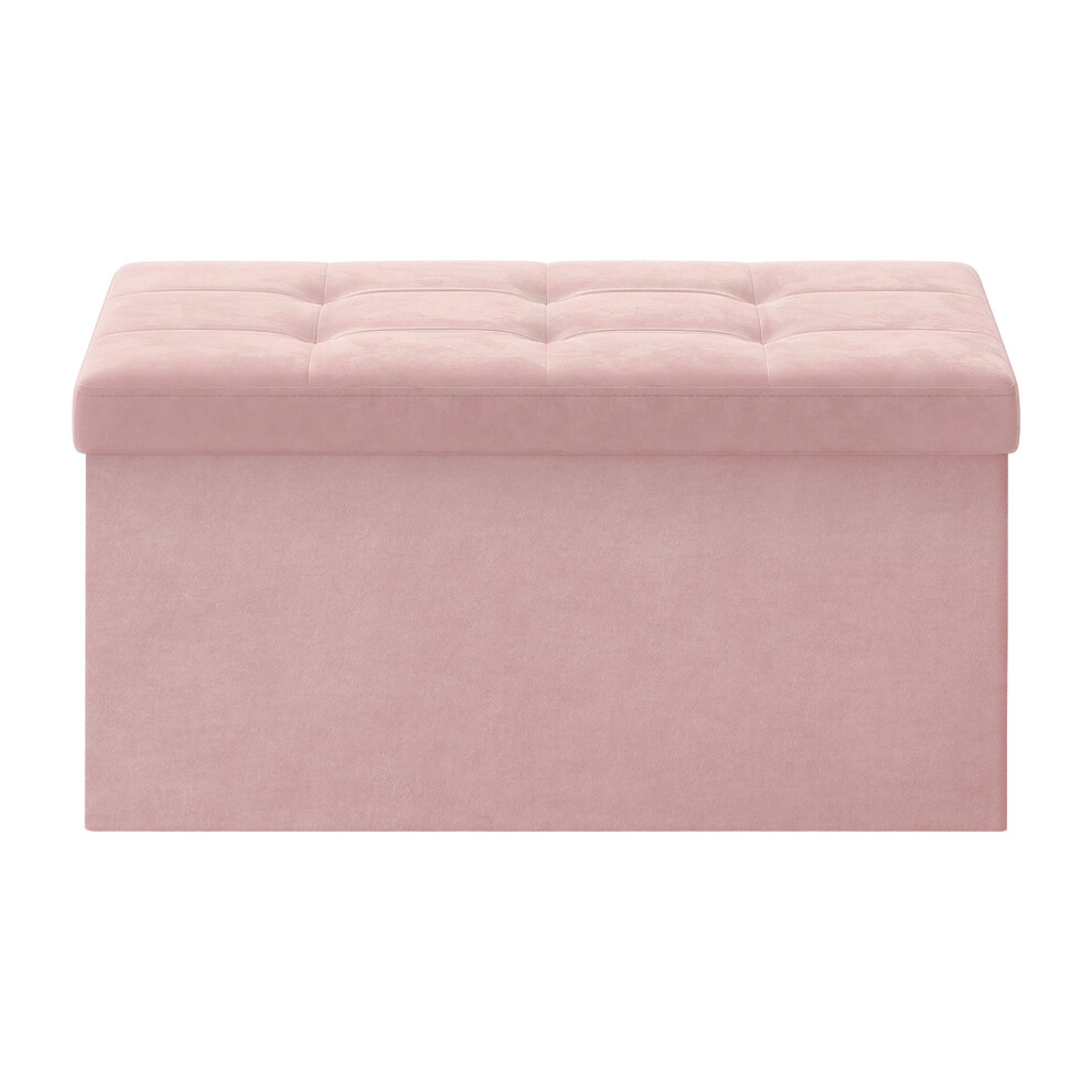 Songmics (Jelly ) Storage Ottoman, Foldable Small Ottoman Foot Rest, 38 X 76 X 38 Cm Foot Stool, Cube Ottoman With Storage Pink