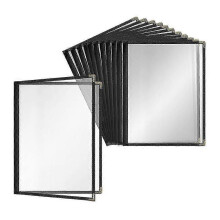 Confezione da 12 copertine per menu in stile caffetteria, doppio bordo, vinile trasparente cristallino (nero, 2 pagine/4 viste - 8,5 pollici)