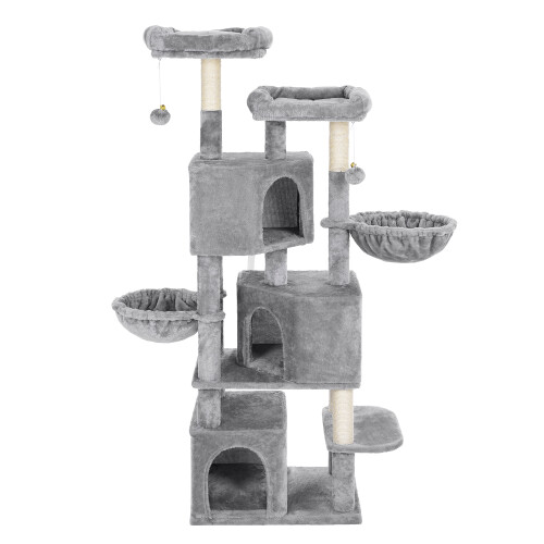 FEANDREA Cat Tower with 3 Spacious Caves, Multi-Level Activity Tree for Indoor Cats, 164 cm, Grey