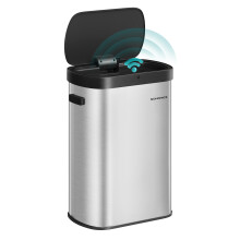 (Silver) Motion Sensor Kitchen Bin, 13-Gallon (50 L) Automatic Rubbish Bin, Wave or Touch to Open, Soft Close Lid, Steel, Includes 15 Bags, Ink Black
