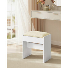 (White) Vanity Bench, Velvet Upholstered Stool, Makeup Footrest with Anti-Slip Pads, for Bedroom or Entryway, White and Pink
