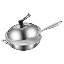 34cm Stainless Steel Wok Pan Stir Fry Pan Practical Kitchen Cookware Multifunctional