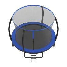 Outdoor Jumping Mat, 12 ft Steel Frame Trampoline with Safety Net, for Kids, Ladder, Curved Poles, Black and Blue