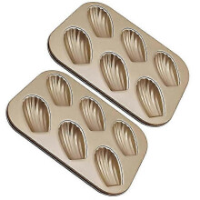 2 Pack Madeleine Mold Cake Pan Nonstick Heavy Duty Shell Madeline Bakeware Oven Baking Gold