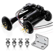 Hupen-Set, 12 V, 150 dB, extra lautes 2-Trichter-Lufthupen-Set mit Kompressor für LKW, Züge und Boote, Schwarz
