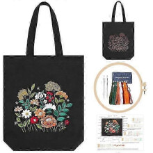 Kit de broderie au point de croix à motif floral pour sac en toile, art et loisirs créatifs pour adultes, noir