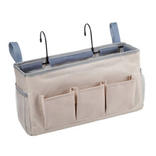 Beige Bedside Pouch Storage Bag Hanging Bed Storage Organizer Side Mesh Pockets Bunk