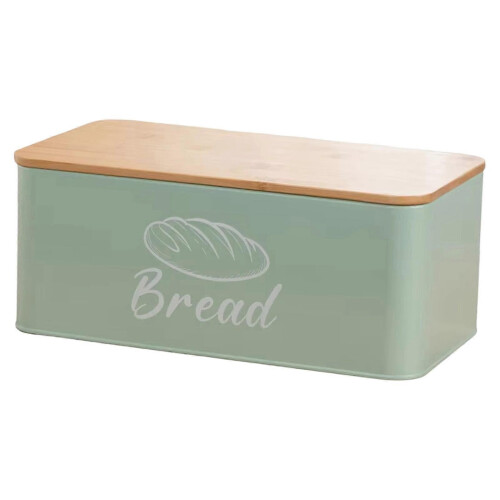 Green Bread Box with Bamboo Lid Multipurpose Kitchenware Gifts Bread Bin Storage
