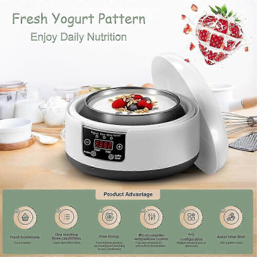 36 Hour Yogurt Maker,1.2L Automatic Digital Yoghurt Maker Machine,Lcd Display with Constant Temperature EU Plug 2