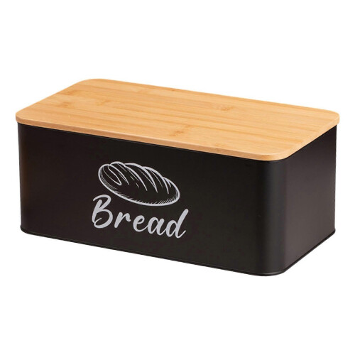 Black Bread Box with Bamboo Lid Multipurpose Kitchenware Gifts Bread Bin Storage