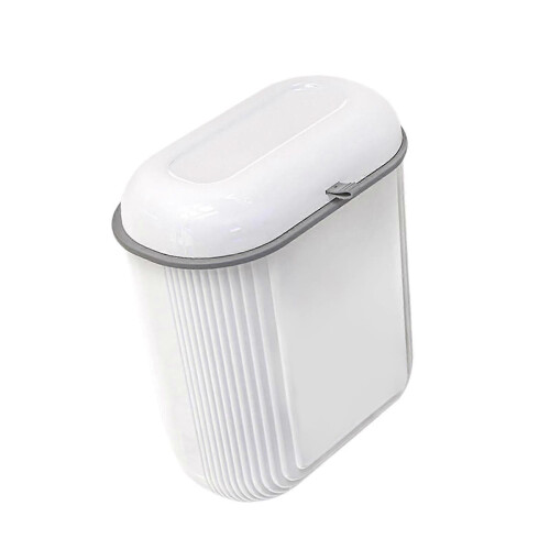 white Hanging Trash Can with Lid Kitchen Compost Bin Mountable Compact Generous 12L