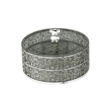 Clear Gray Sliver Divided Snack Serving Tray with Lid Rotating Veggie Tray Party Decorative Food