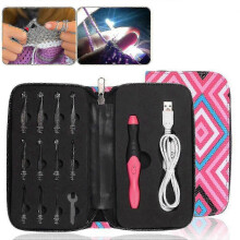 11in1 Led Lighted Crochet Hook Knitting Needles Set Usb Rechargeable Weave Tools