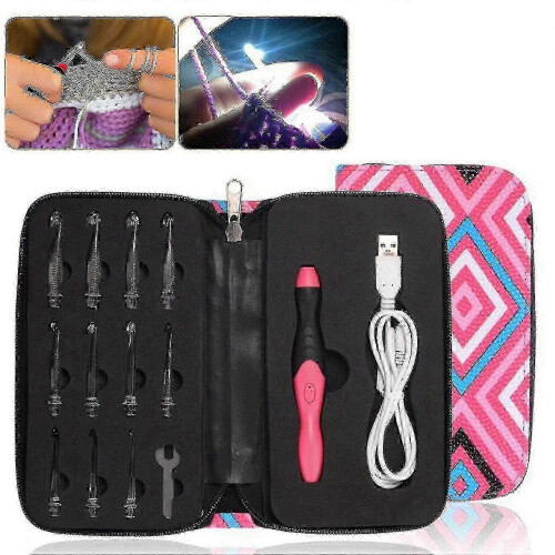 11in1 Led Lighted Crochet Hook Knitting Needles Set Usb Rechargeable Weave Tools