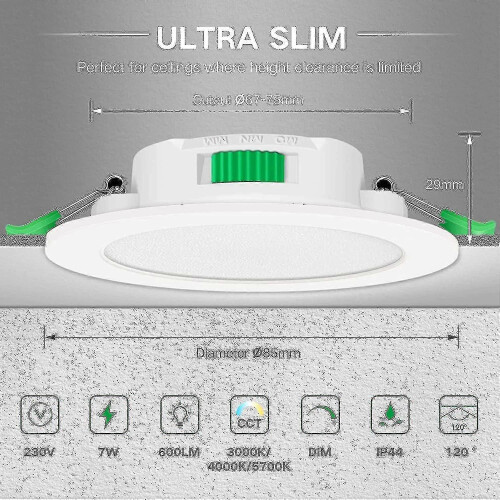 12 pezzi Faretti LED da incasso a soffitto da 7 W, sottili, TAO 1