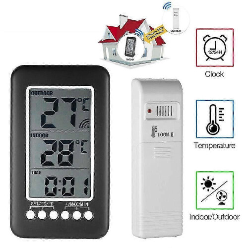 LCD Digital Wireless Indoor/Outdoor Thermometer Clock Temperature Meter 2