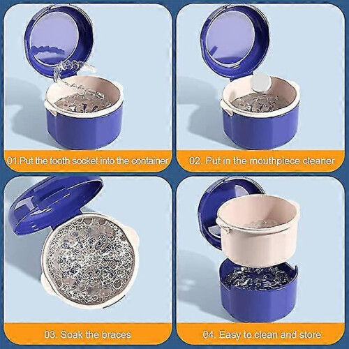 Denture Shower Box (blue) Portable Denture Box Double Layer Denture Storage Container With Filter Portable Denture Cleaning Box 2