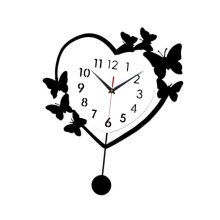 Black  White Love Heart Wall Clock,Butterfly,Decorative,Acrylic Romantic Home Decor Modern