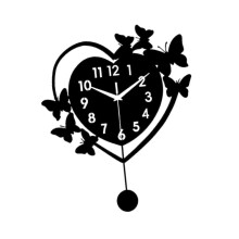 Black Love Heart Wall Clock,Butterfly,Decorative,Acrylic Romantic Home Decor Modern