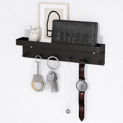 Vintage self-adhesive key rack with 6 hooks & shelf, for hallway/kitchen/office 1