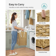 Laundry Basket with Lid, 130L Washing Basket 2 Compartments, Removable Liners with Handles,for Bedroom, Bathroom, Laundry Room, Natura