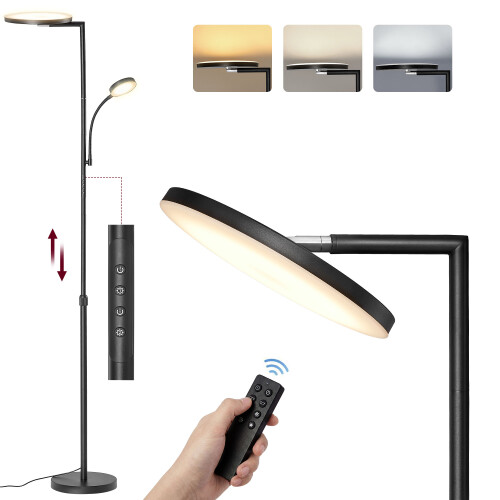 VASAGLE Adjustable LED Floor Lamp, 42W Standing Lamp with Rotatable Head for Bedroom,Office,Timer and Memory Function, Button and Remote Control,Matte Black 1