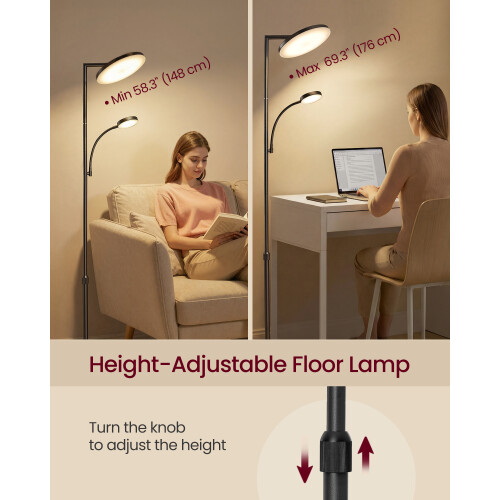 VASAGLE Adjustable LED Floor Lamp, 42W Standing Lamp with Rotatable Head for Bedroom,Office,Timer and Memory Function, Button and Remote Control,Matte Black 2