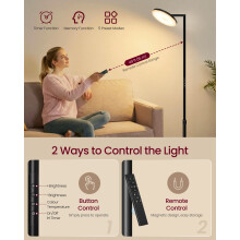 Adjustable LED Floor Lamp, 36W Standing Lamp with Rotatable Head for Bedroom,Office,Timer and Memory Function, Button and Remote Control,Matte Black