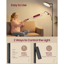Adjustable LED Floor Lamp, 42W Standing Lamp with Rotatable Head for Bedroom,Office,Timer and Memory Function, Button and Remote Control,Matte Black