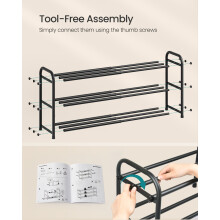 Expandable Shoe Rack, Shoe Storage Organiser, Adjustable Shelves, Sturdy and Heavy-Duty, for Hallway, Closet, Living Room, 3-Tier, Ink Black