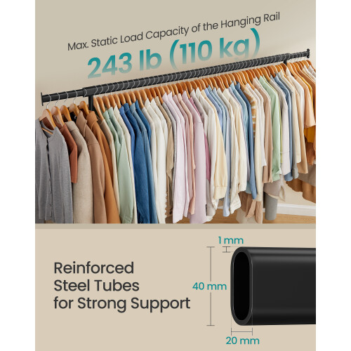 Songmics Clothes Rack with Wheels, Heavy-Duty Garment Rack with Extendable Rod, 110 kg Load Capacity, Black 2