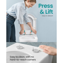 Elongated D-Shaped Toilet Seat, Soft-Close WC Seat and Lid with Handle, Quick-Release, Easy to Install, PP Plastic, Supports up to 300 kg, White