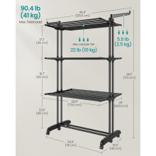 (Ink Black) 4-Tier Folding Laundry Drying Rack, Stainless Steel Airer with Moveable Wings, Indoor Outdoor Use