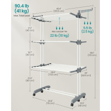 (Cloud White and Dove Grey) 4-Tier Folding Laundry Drying Rack, Stainless Steel Airer with Moveable Wings, Indoor Outdoor Use
