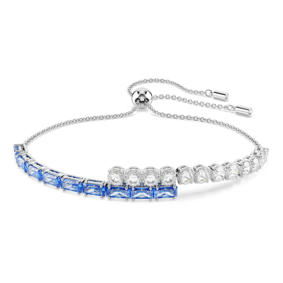 Swarovski Matrix Tennis Bracelet & Clear Crystals, Rhodium Finish Blue