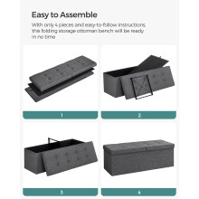 (Dark Grey) Storage Ottoman, Foldable Storage Bench, 38 x 110 x 38 cm, Flipping Lid, 300 kg Load Capacity