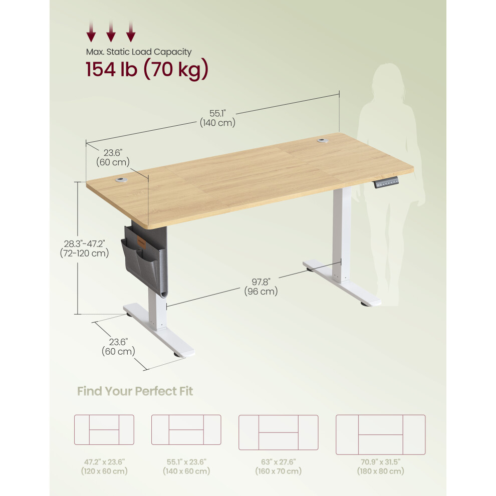 Vasagle (Golden Oak) Electric Standing Desk, Height Adjustable, 140 X 60 Cm, 4 Memory Heights, For Home Office