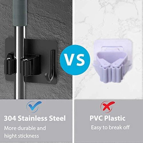 Set di 4 supporti per scope e mop in acciaio inox, organizer da parete autoadesivo con ganci multiuso. 1