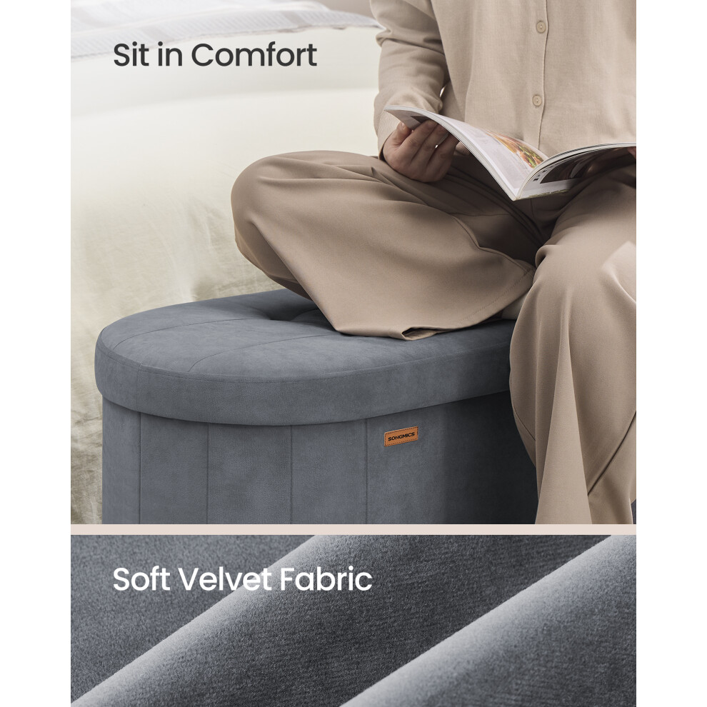 Songmics (Slate ) Storage Ottoman Bench, Storage Chest, Folding Foot Rest Stool, Easy Assembly, For Living Room, Entryway Grey