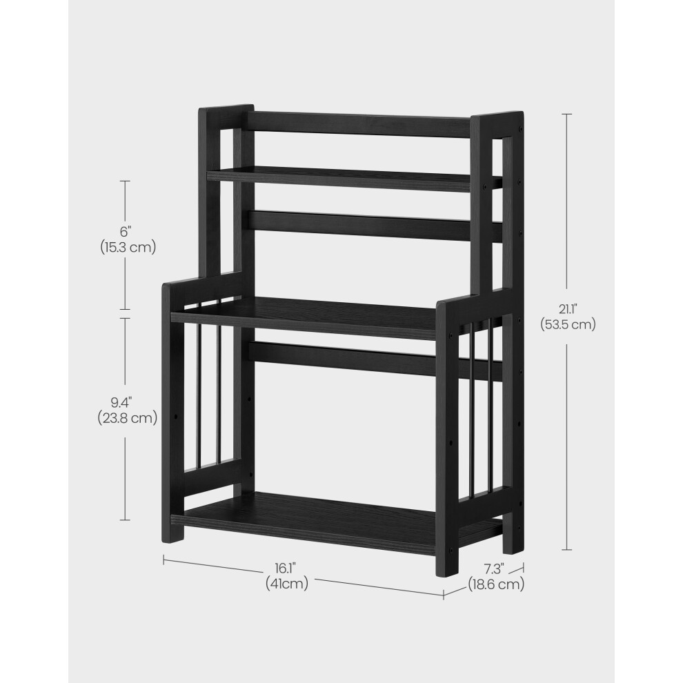 Songmics (Ebony ) Spice Rack, 3-Tier Countertop Storage Shelf, Desktop Organiser With Bamboo Frame, For Kitchen, Dining Room, Office Black