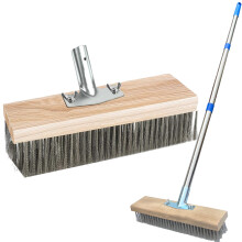 Heavy Duty Wire Broom with long Handle, Wire Scrub Brush for for Patio, Deck, Garden Cleaning